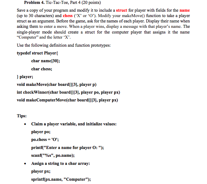Problem 4. Tic-Tac-Toe, Part 4 (20 points) Save a copy of