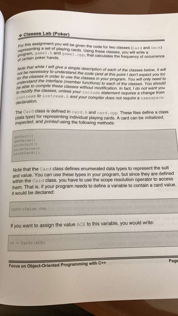 Hello, I need help with this poker game example in C++ The