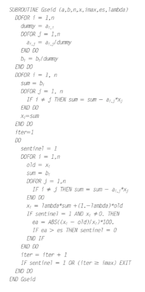  Develop a Matlab function for the Gauss-Seidel method using the provided