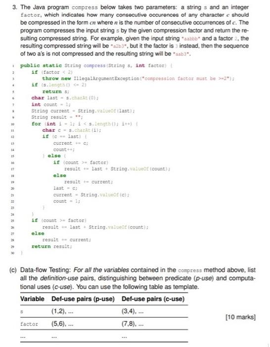  2 + 5 3. The Java program compress below takes two