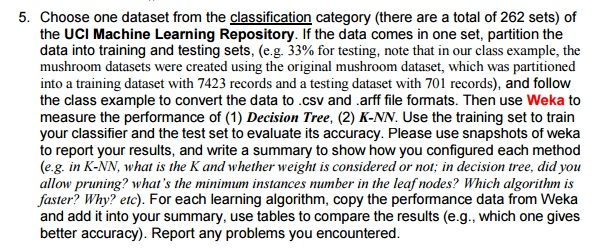 DATA ANALYTICS Choose one dataset from the classification category (there are a