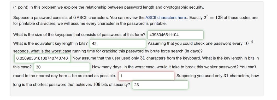  (1 point) In this problem we explore the relationship between password