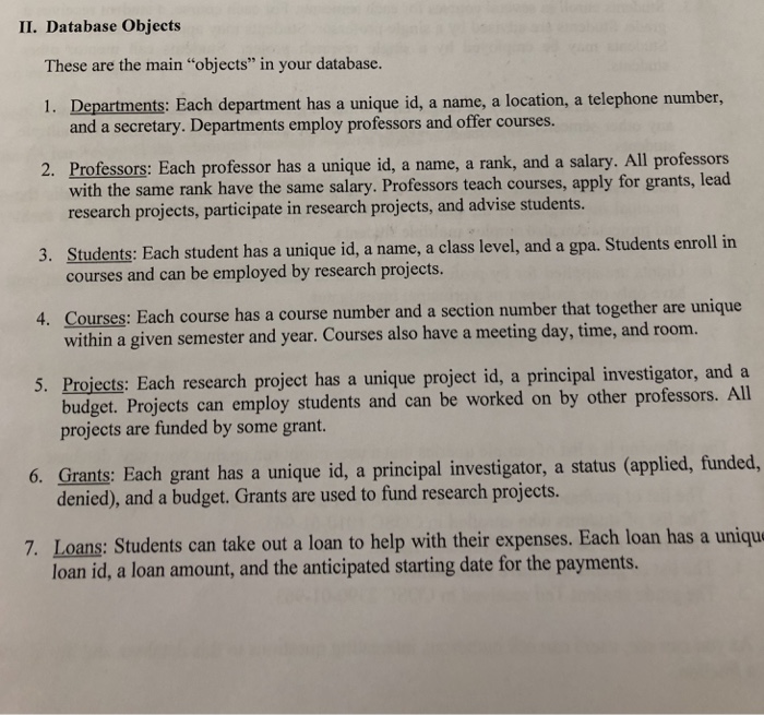  Need help with number 2-3 II. Database Objects These are the