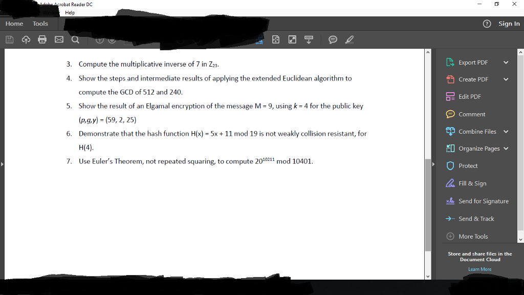 Please help with questions 3 through 7!!! robat Reader DC Help Home