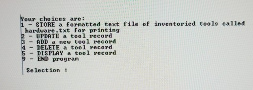program that lets you work with the data concerning each tool, enables