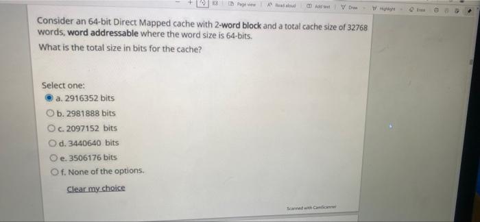  A dood VO Consider an 64-bit Direct Mapped cache with 2-word
