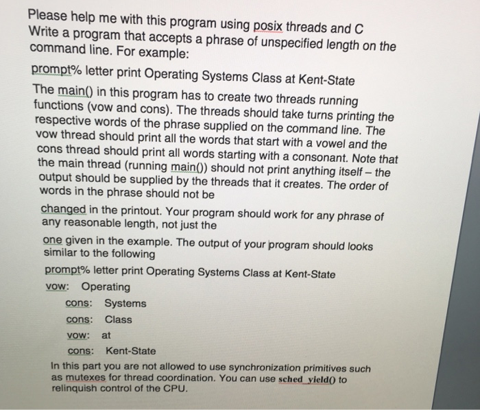  Please help me with this program using posix threads and C