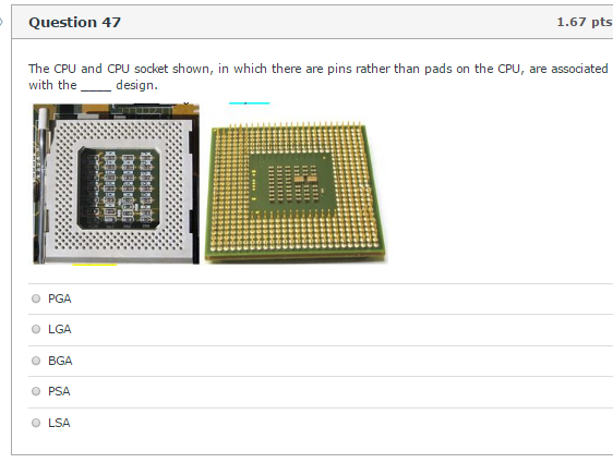  The CPU and CPU socket shown, in which there are pins