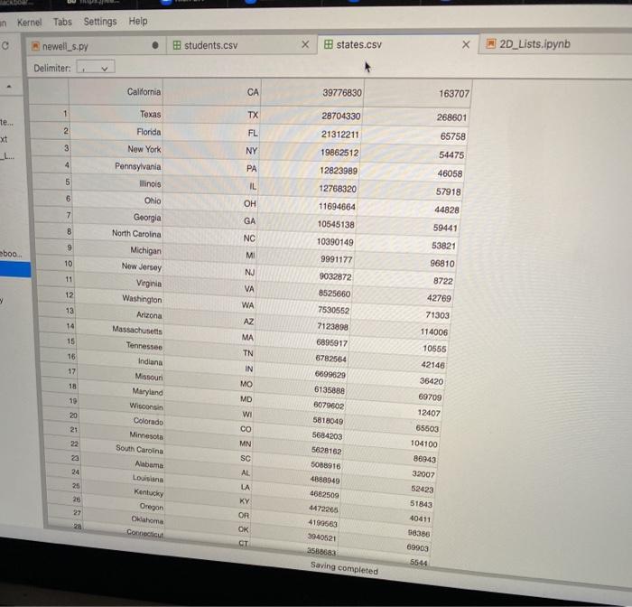 AreaCodes that takes the 2D list of states as an argument and