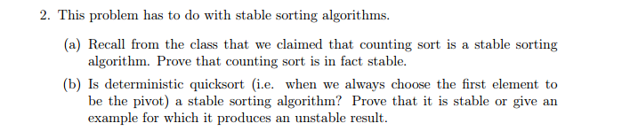 Analysis of Algorithm This problem has to do with stable sorting algorithms