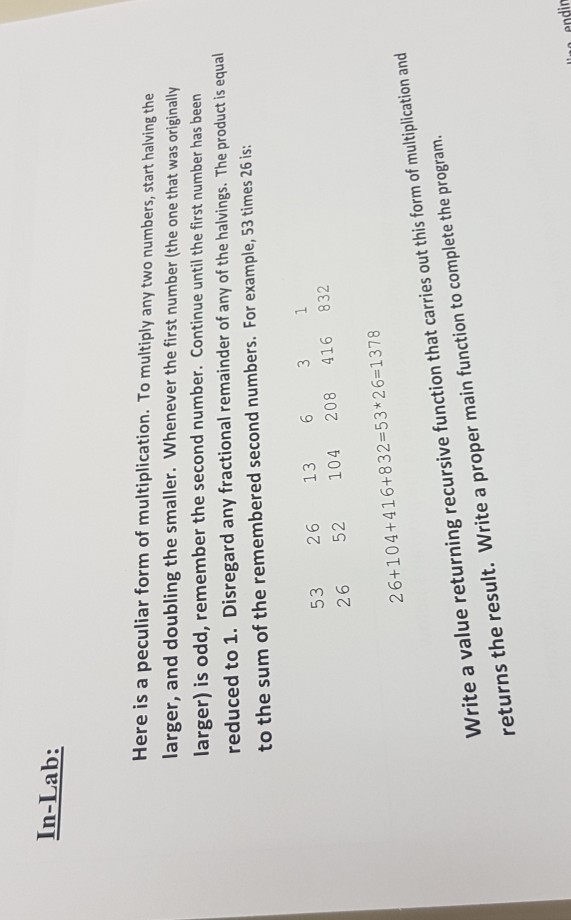  in C programing language please help thanks In-Lab: Here is a