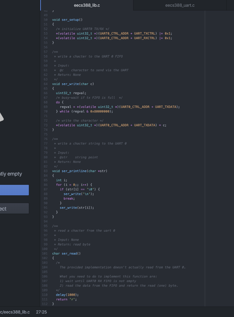 this is C code, eecs388_uart.c eecs388_lib.h eecs388_lib.c #include #include "eecs388_lib.h" void gpio_mode(int
