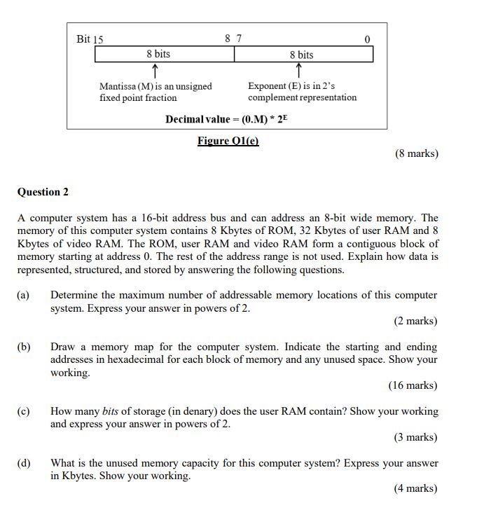  A computer system has a 16-bit address bus and can address
