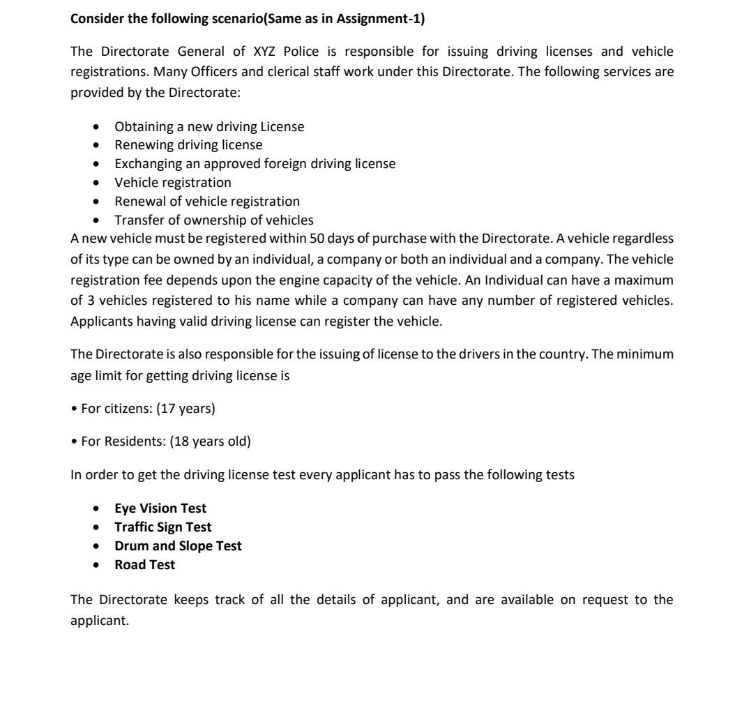  Q: Write a program for the given Scenario using java with