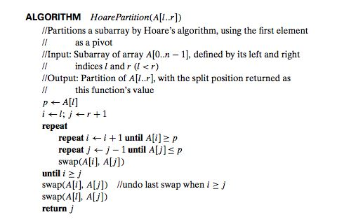  Using the quicksort algorithm above. Present the first partitioning operation for