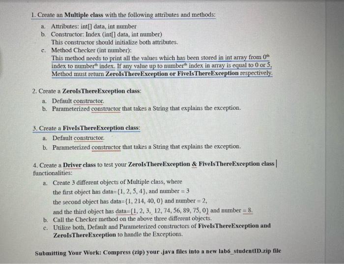  1. Create an Multiple class with the following attributes and methods: