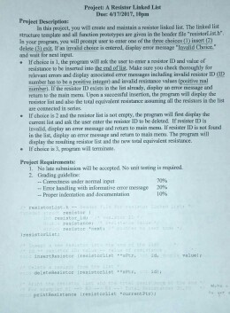  c programing Projeeti A Resistor Linked Lust In will creada and