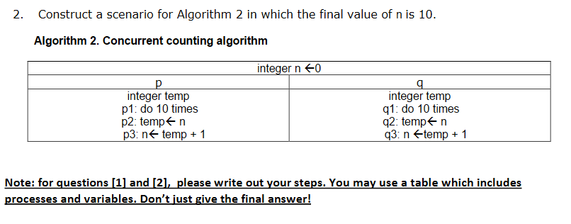  Construct a scenario for Algorithm 2 in which the final value