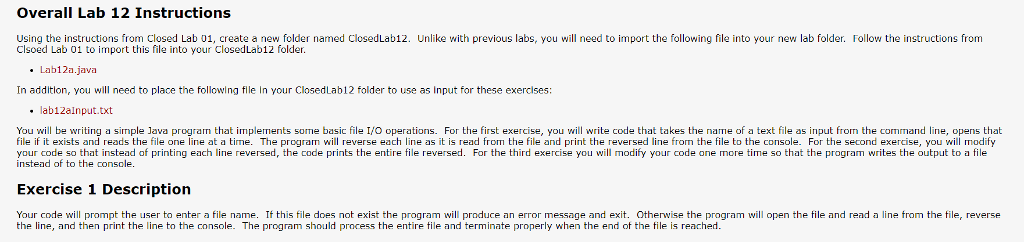 Overall Lab 12 Instructions Using the instructions from Closed Lab 01,