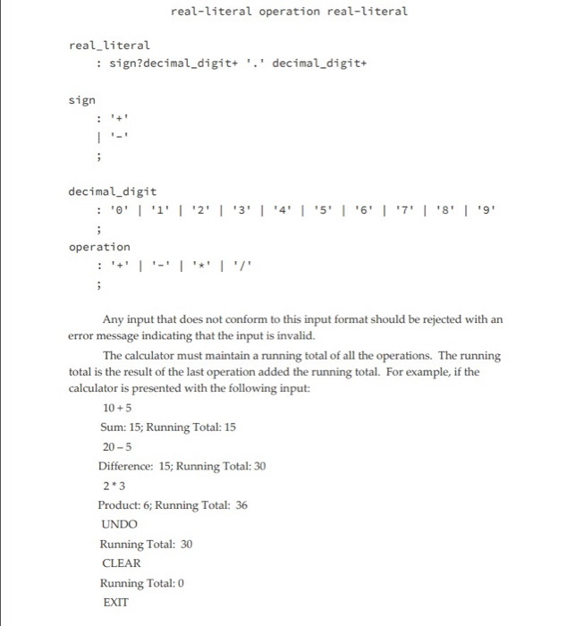 feature for a simple calculator. The undo feature must be implemented using