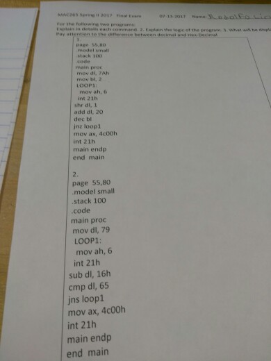  page 55 model small stack 100 code main proc mov dl,