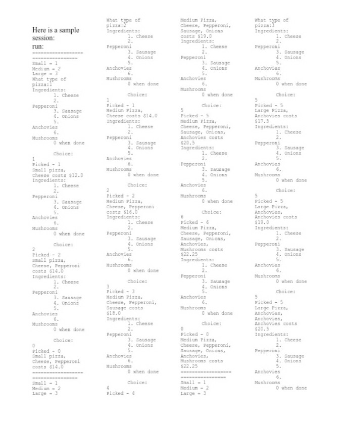 Pizza making program in Java Implement the following: Design a Cash