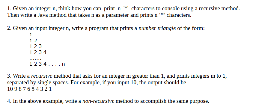  1. Given an integer n, think how you can print n