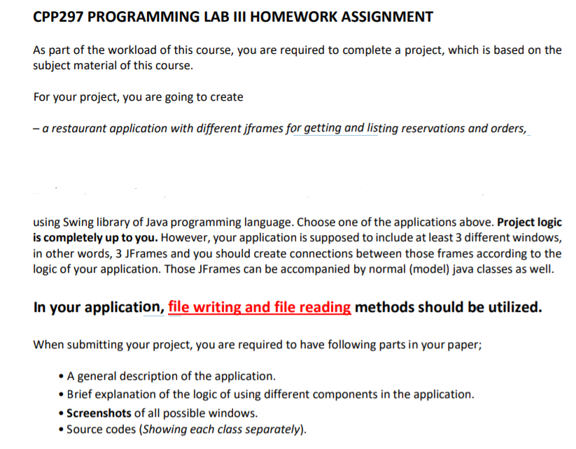  CPP297 PROGRAMMING LAB III HOMEWORK ASSIGNMENT As part of the workload