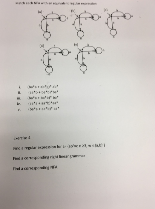  Match each NFA with an equivalent regular expression i. (ba*a +