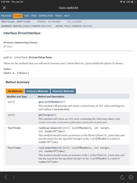 class which will implement the Test Times Interface, The interface may be