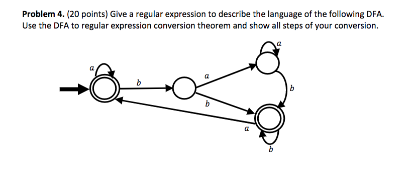  Problem 4. (20 points) Give a regular expression to describe the