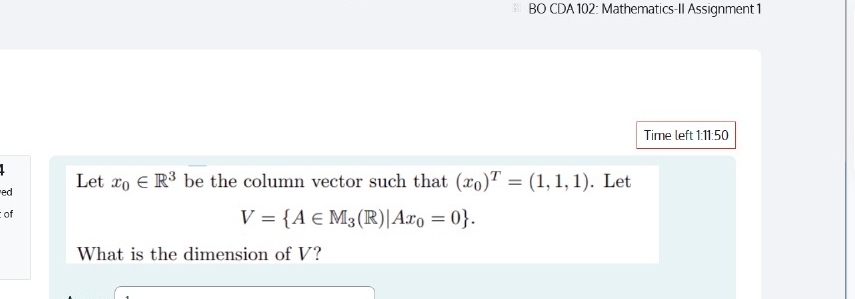  BO CDA 102: Mathematics-II Assignment 1 Let x0inR3 be the column