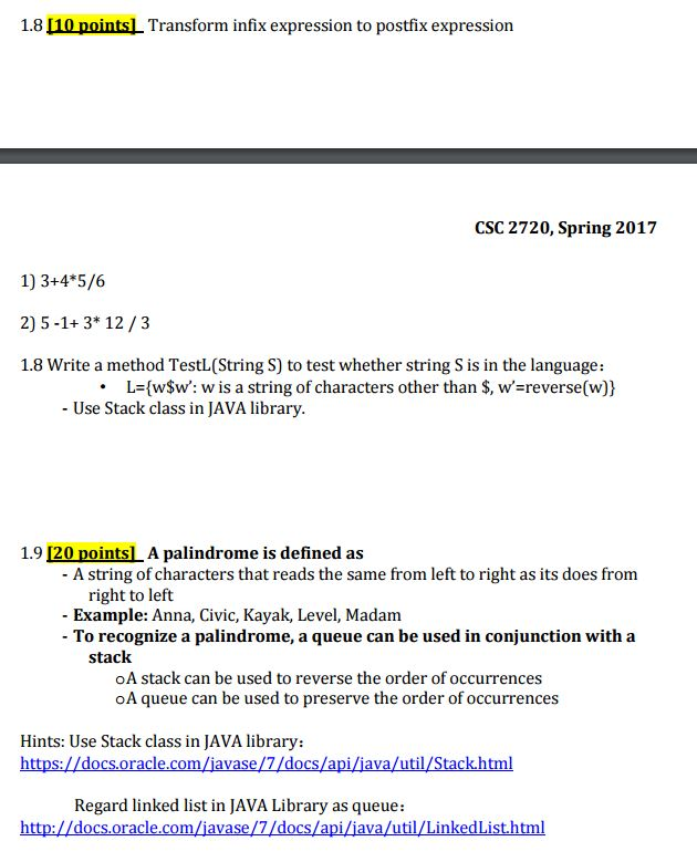  Transform infix expression to postfix expression 3+4*5/6 5 - 1 +