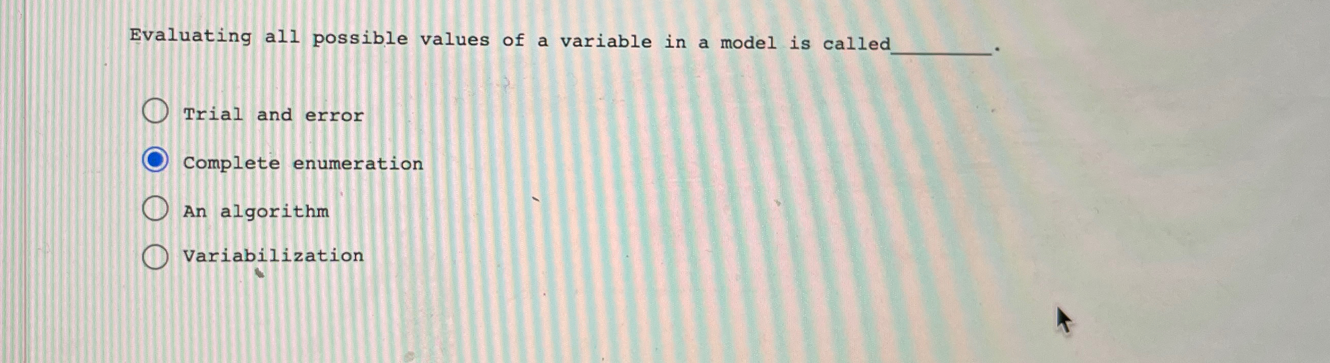  Evaluating all possible values of a variable in a model is