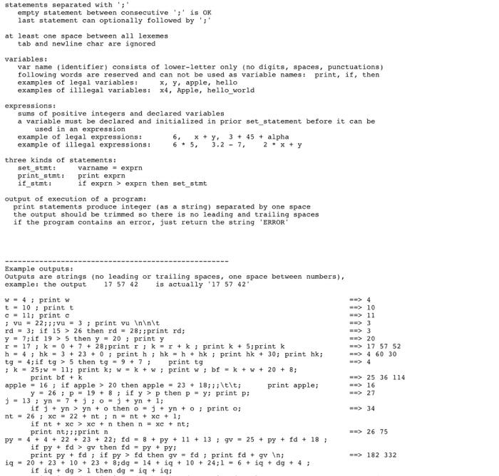 statements separated with ';' empty statement between consecutive';' is OK last