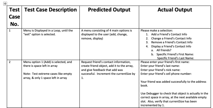 Question: Test Plan See Sample(Sample is not for this code) import java.util.ArrayList;