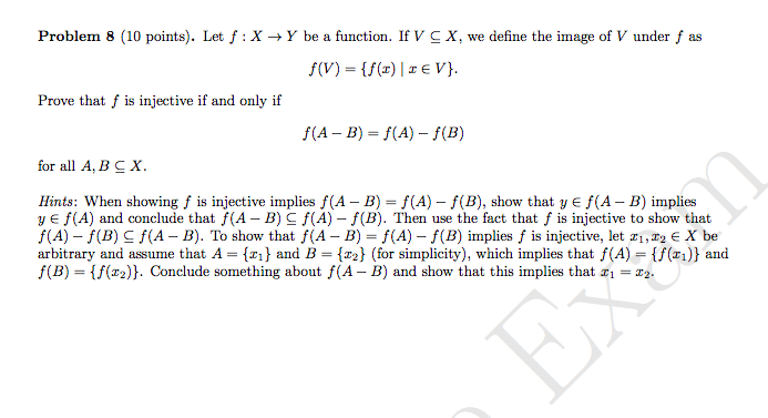  Problem 8 (10 points). Let f : X ? Y be