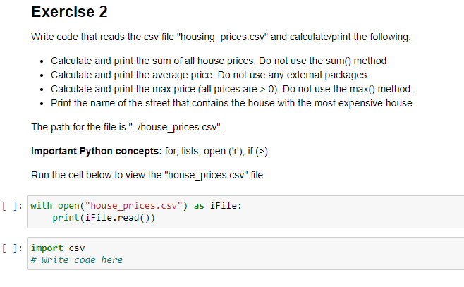  house_prices.csv contents( only 3 rows). Using Python, Jupyter, on PC. Thank