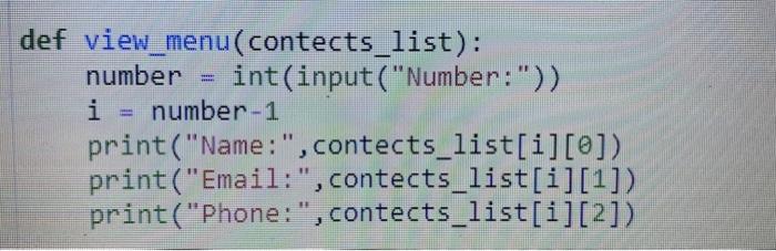  Need changes in phyton code for view_menu and del_menu commands, display