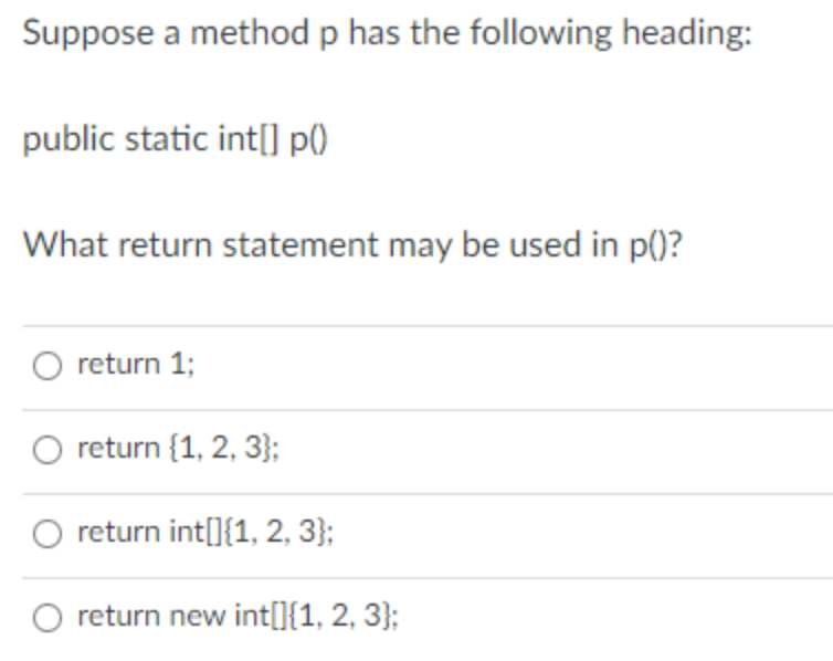 please answer in java Suppose a method p has the following heading: