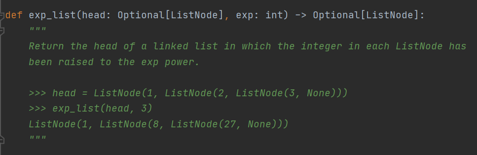 Please code this in PYTHON!!Please code this in PYTHON!! def exp_list(head: Optional[ListNode],