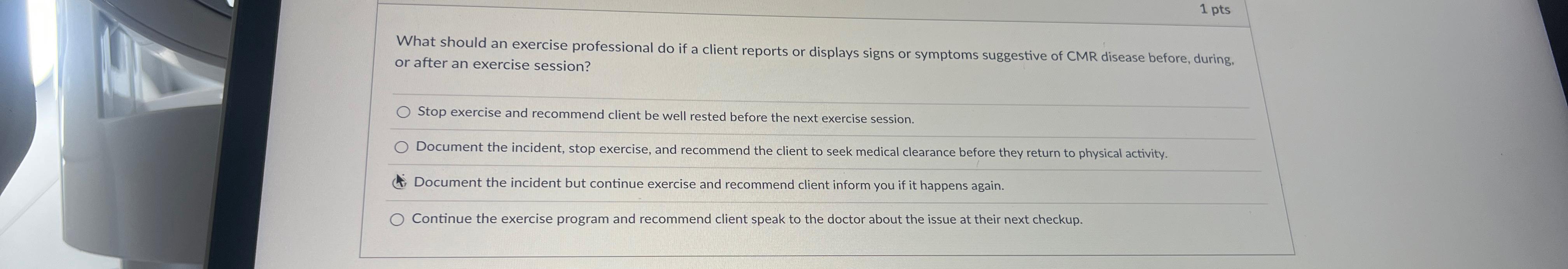  What should an exercise professional do if a client reports or
