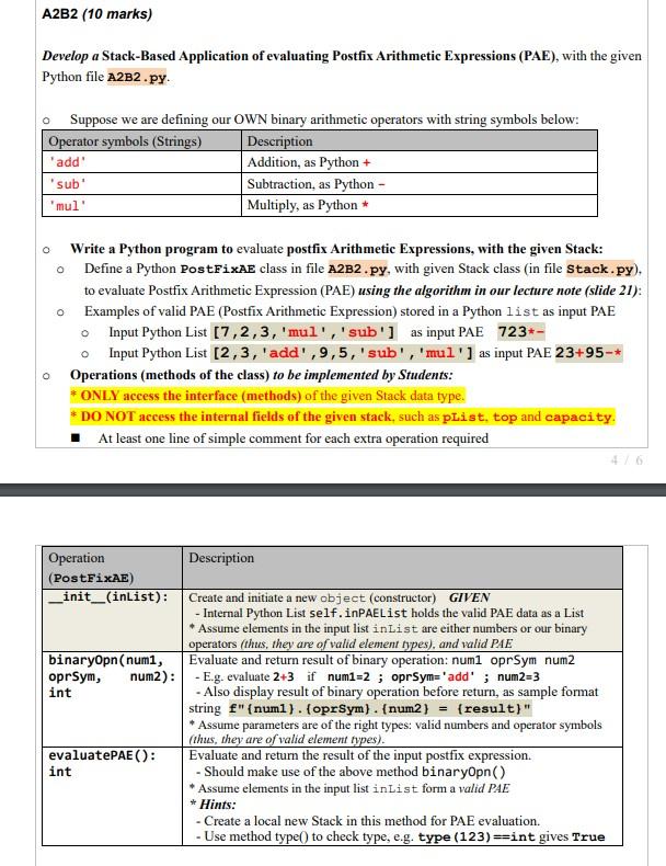  A2B2 file: from Stack import Stack class PostFixAE: # * Assume