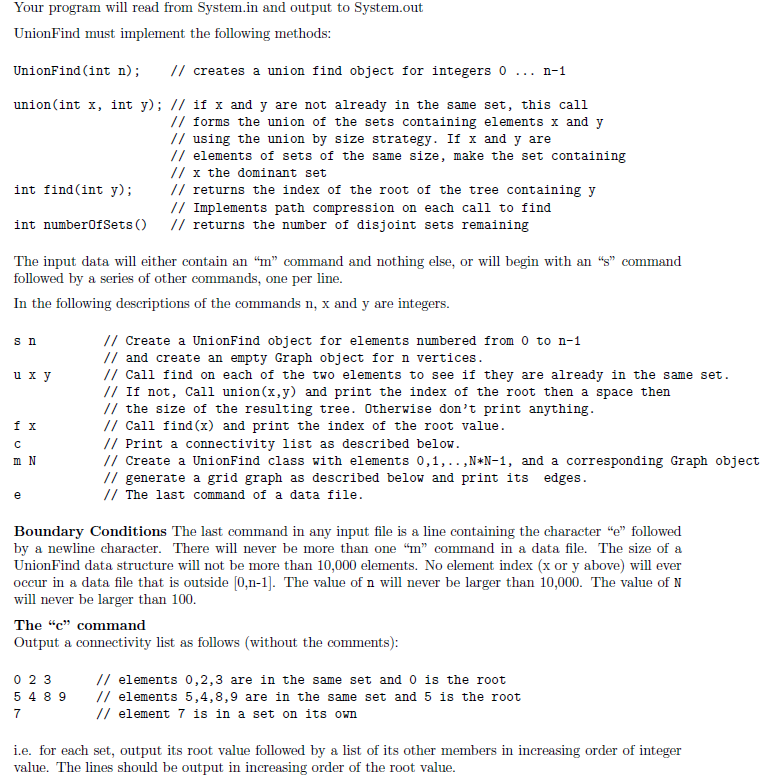 Write in java. Program a class called UnionFind for a union-find data