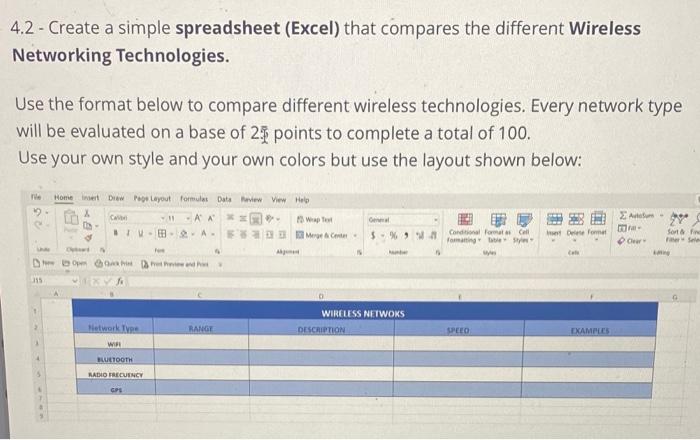  4.2 - Create a simple spreadsheet (Excel) that compares the different
