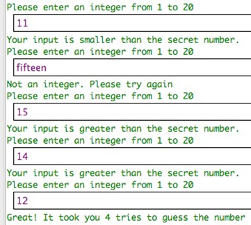 to guess that number by entering a number between 1 to 20.