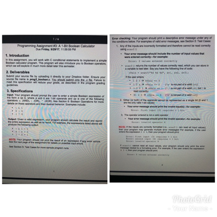  Error checking: Your program should print a descriptive error message under