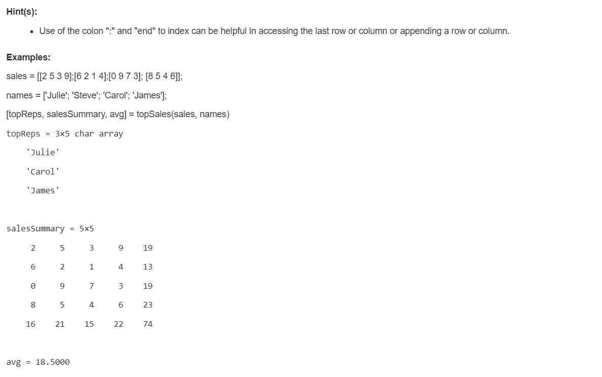 MxK array containg the name of each sales rep who sold more