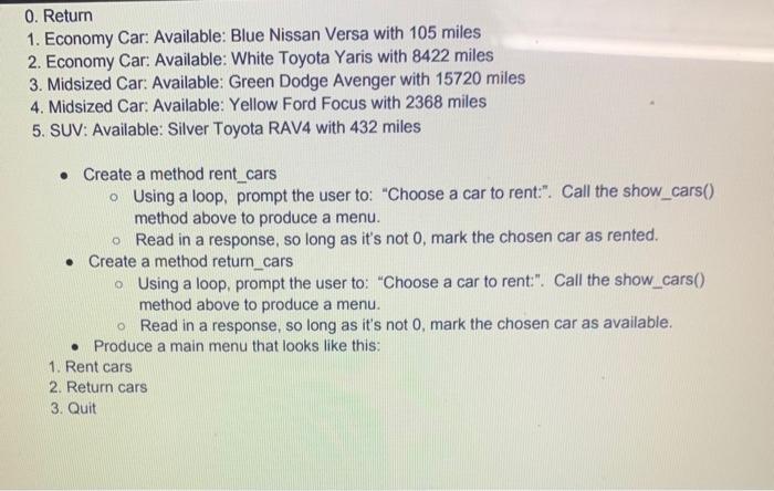 mileage, original cost, and a boolean that keeps track of whether the