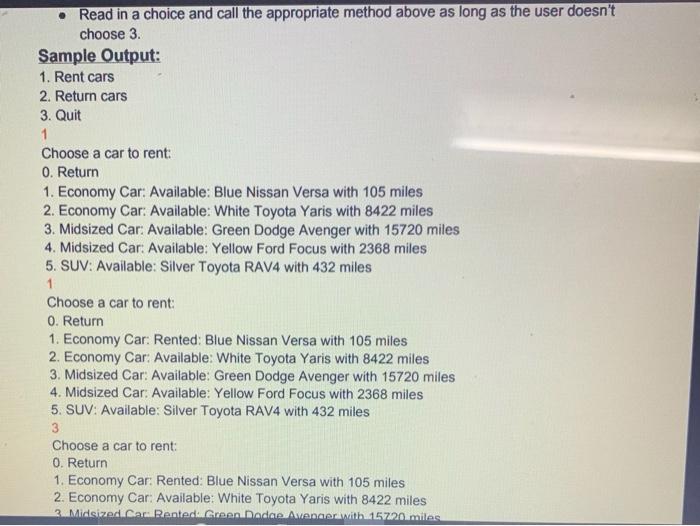 vehicle is currently rented. It should have getters/setters for each attribute. It